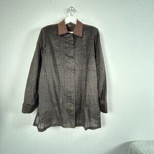RARE Sophie Hong Womens Brown/Black Button-Down Shirt Long Sleeve Lightweight